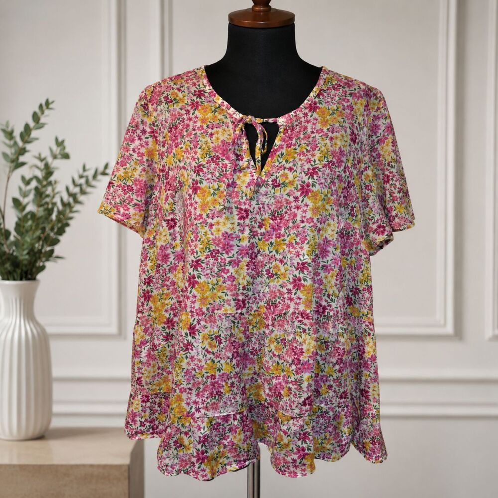 Terra & Sky Cottage Floral Summer Spring Colorful Whimsical Garden Casual Top